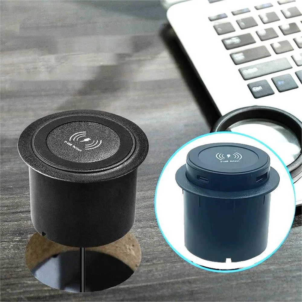 3 In 1 Fast Wireless Charging Station Embedded Module PD QC 3.0 Adapter For Home Office Furniture Desk Bedside Tabletop