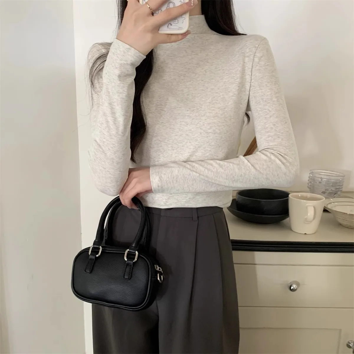 

Autumn Winter Long Sleeve T Shirt Tops Women Cotton Knit Slim Inner Bottom Shirt Soft Simple Peplum