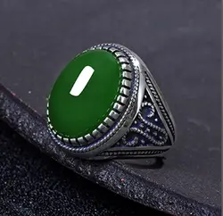 New Men\'s Classic Vintage Fashion Micro Set Green Zircon Ring Opening Chinese Fashion Antique Pattern Accessories