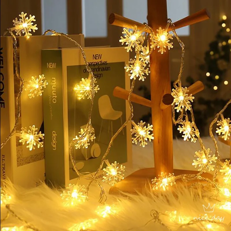 10/20/40/80Leds Snowflake String Garland Fairy Light USB/Battery Powered Christmas Tree Holiday New Year Bedroom Decoration Lamp