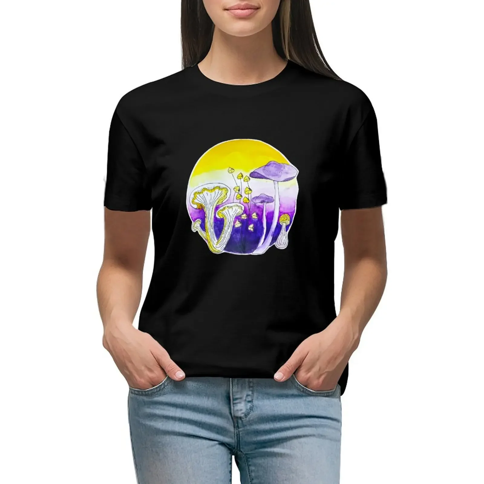 nonbinary mushrooms T-Shirt Aesthetic clothing vintage black t-shirts for Women