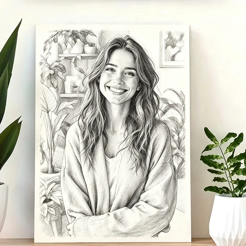 Personnalisez vos photos : Impression sur toile style croquis au crayon noir et blanc, photos de mariage, animaux de compagnie