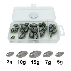 25pcs/Box Olive Fishing Bullet Weight 3g 5g 7g 10g 15g Detachable Egg Jig Sinker Japanese Fishing Shot Tackle Pike