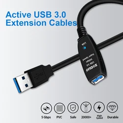 ZOGUO Active USB3.0 2.0 Extension Cable Extender Male to Female 5Gpbs fast speed for smart laptop PC TV Xbox One SSD 10m/15m/20m