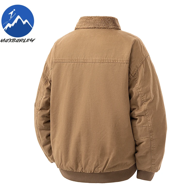 Men Padded Jacket Fur Collar Lapel Hiking Sport Fleece Lined Warm Parka Premium Zipper Pocket Lightweight Winter Flight Jackets