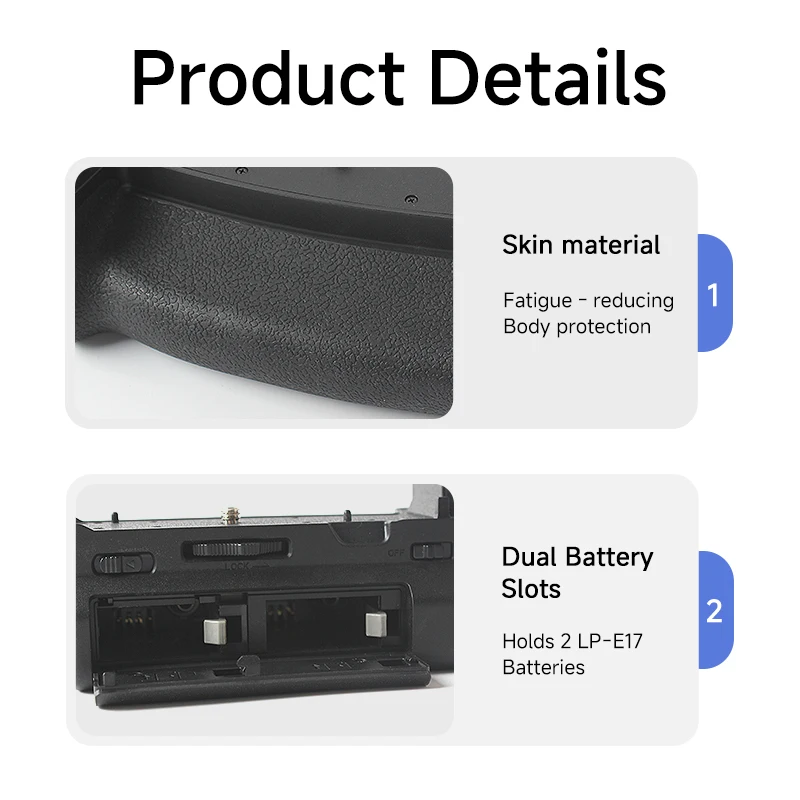 BG-EOS RP Battery Grip Dual LP-E17 Slot Extended Power Handle for Canon EOS Camera Outdoor Travel Portrait Shooting Compatible