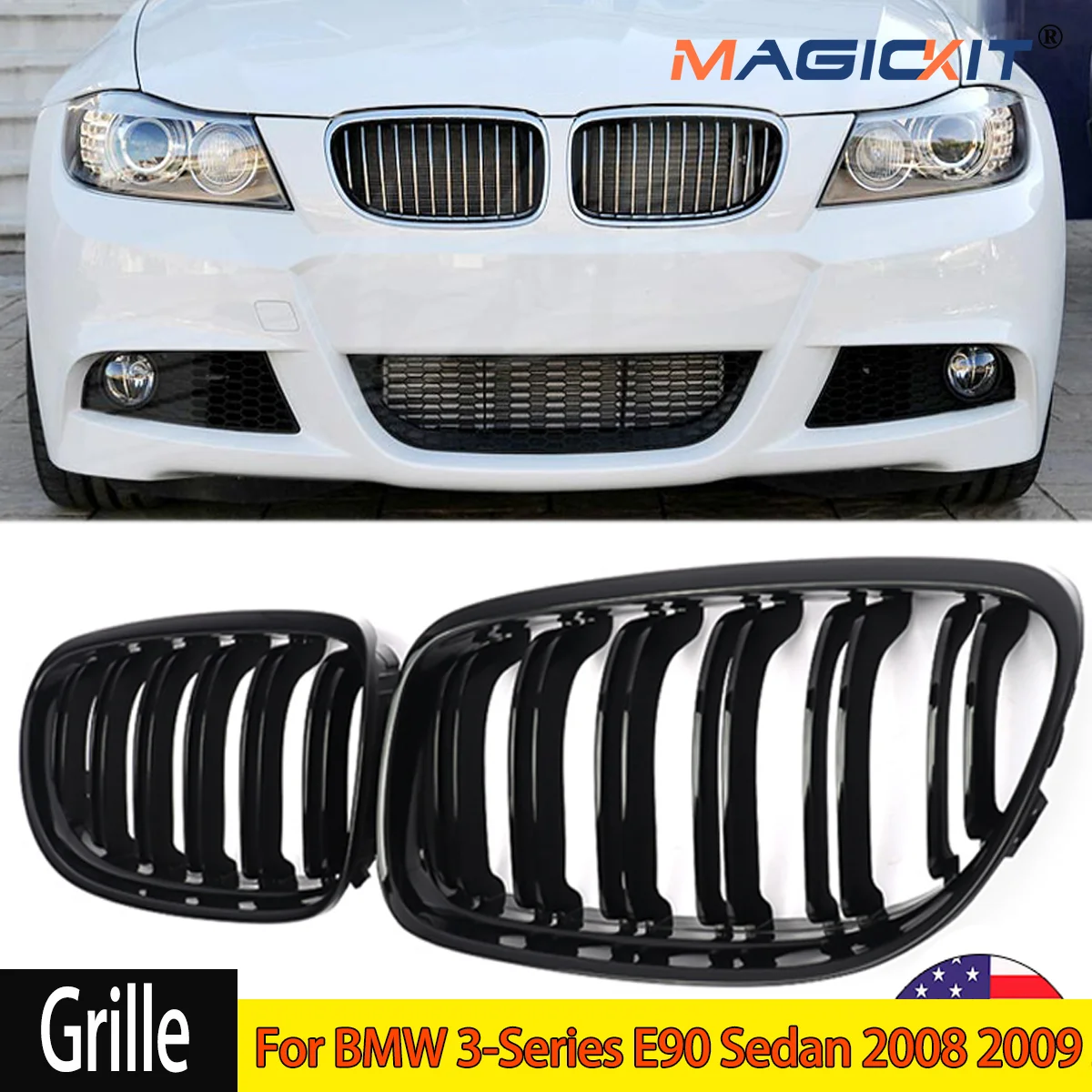 Gloss Black Car Grille For BMW 3-Series E90 Sedan 2008 2009 2010 2011 Facelift Front Bumper Kidney Grills Replacement Part CAR