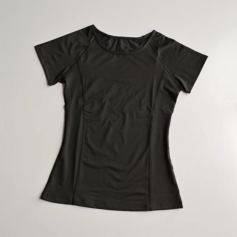 Damen-Sport-T-Shirt mit kurzen Ärmeln, schnelltrocknend, für Jogging, Yoga, Fitness, atmungsaktives Mesh-Gewebe, Rundhals-Pullover-Oberteil – Detail 9