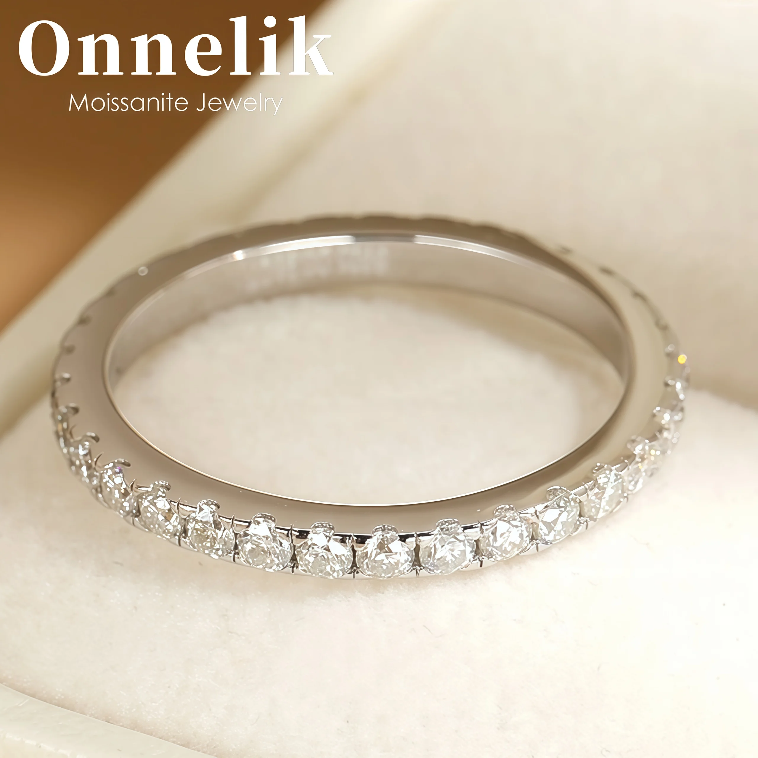 

Onnelik S925 Sterling Sliver 2mm D Color VVS1 Moissanite Ring Each 0.03CT For Women Wedding Birthday Band Party Jewelry Gifts