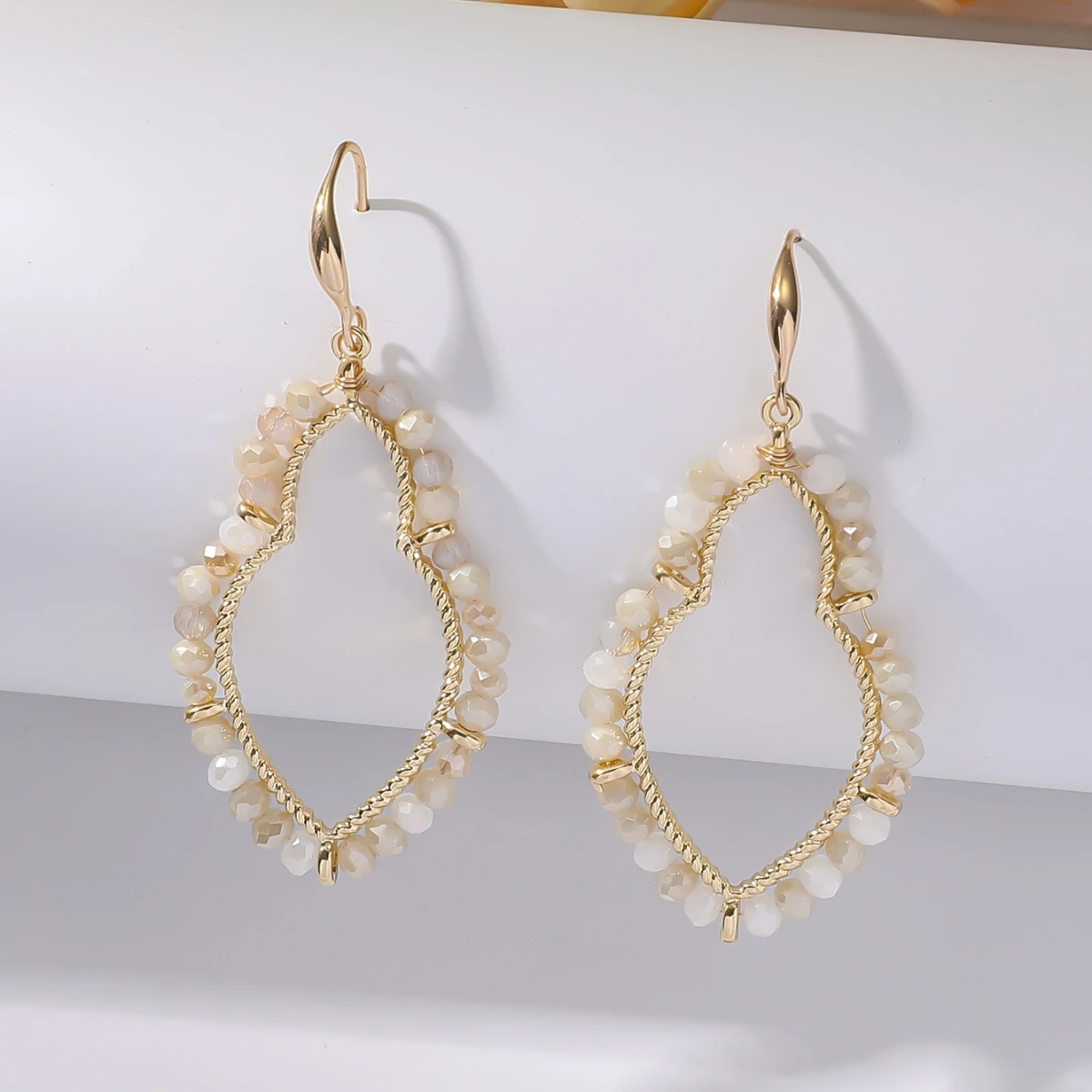 Trendy Handmade Colorful Waterdrop Crystal Beads Earrings for Women Boho Geometric Metal Drop Earrings Summer Holiday Jewelry