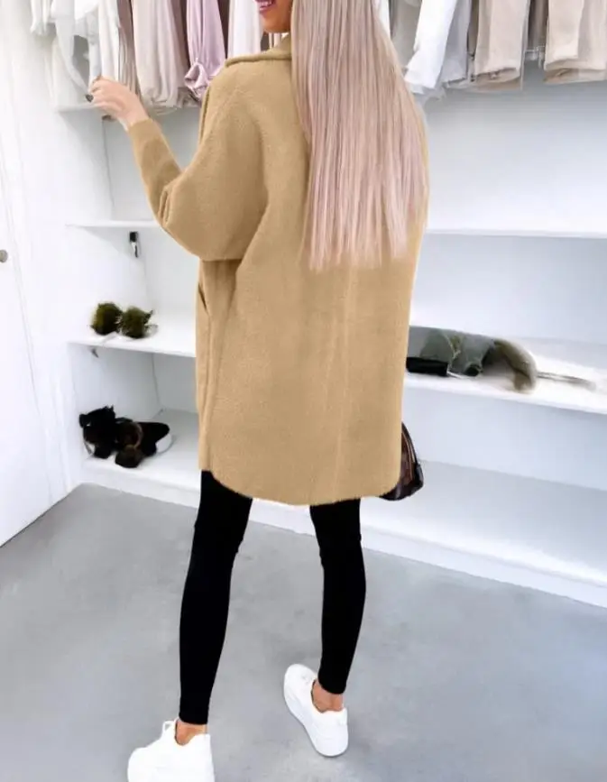 

Women's Coats Temperament Female Turn-Down Collar Long Sleeve Casual Button Coat with Pockets Autumn New Fashion Woman Jacket