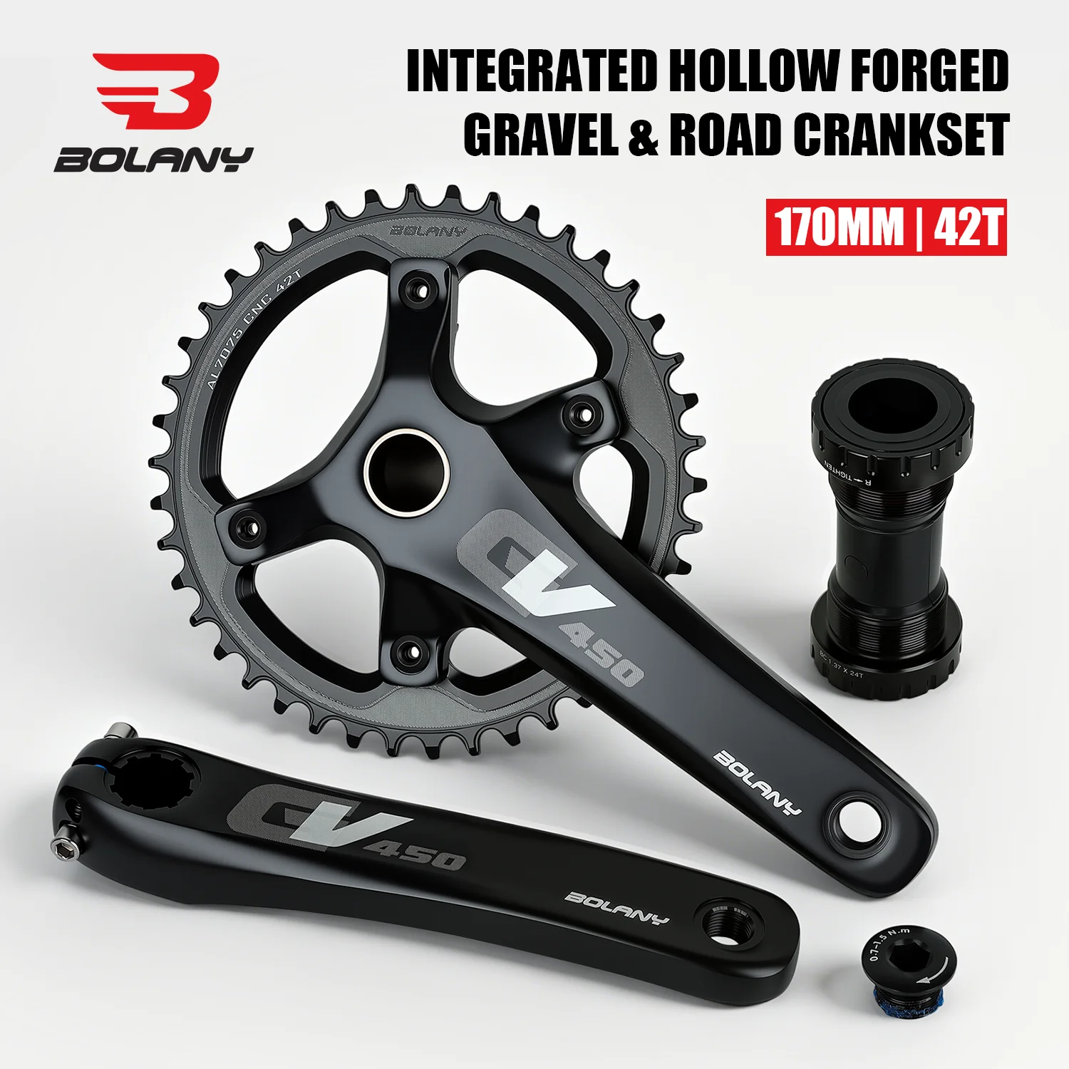 

BOLANY Road Integrated Bike Gravel Crankset Bicycle Chainring Narrow-Wide Tooth Design 42 Teeth Crank 170mm / 172mm Bikes Parts