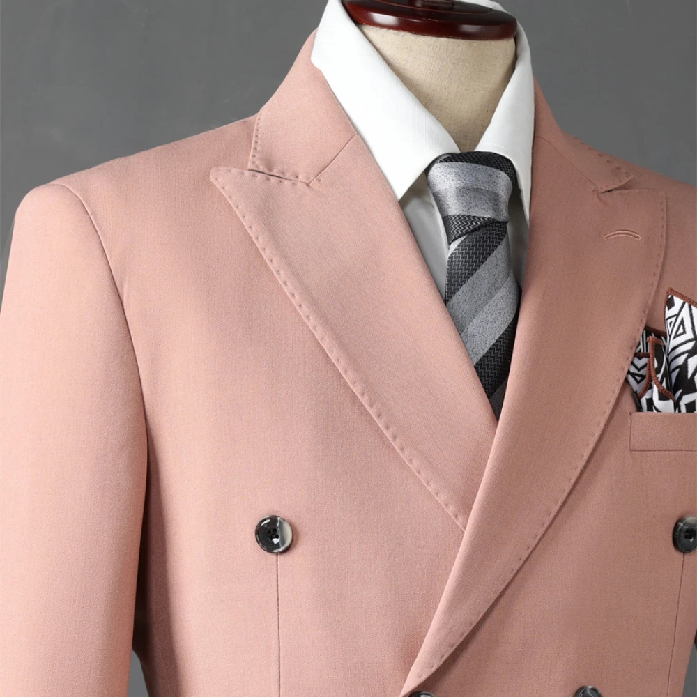 Fashion S-4XL Unique Groom Wear Premium Peak Lapel Tuxedo Smooth Double Breasted Jacket In Stock One Piece Handsome Suit For Man