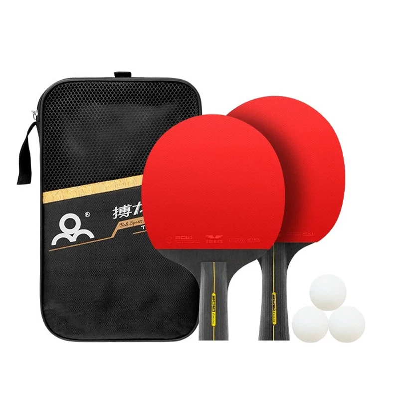 

Набор из 2 профессиональных ракеток для настольного тенниса 6 звезд, с резиновым покрытием с шипами внутри, высококачественное основание, с чехлом