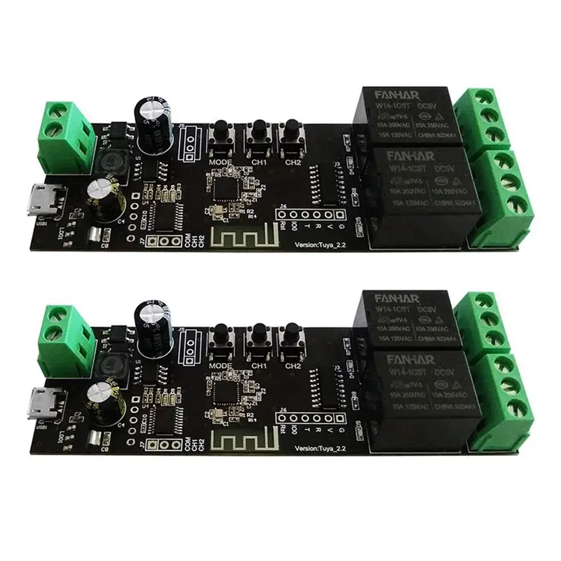 AB13-2X 2 Channel Wifi Momentary Inching Relay Self-Locking Switch Module Smart Life/Tuya APP Control Wifi Relay Module