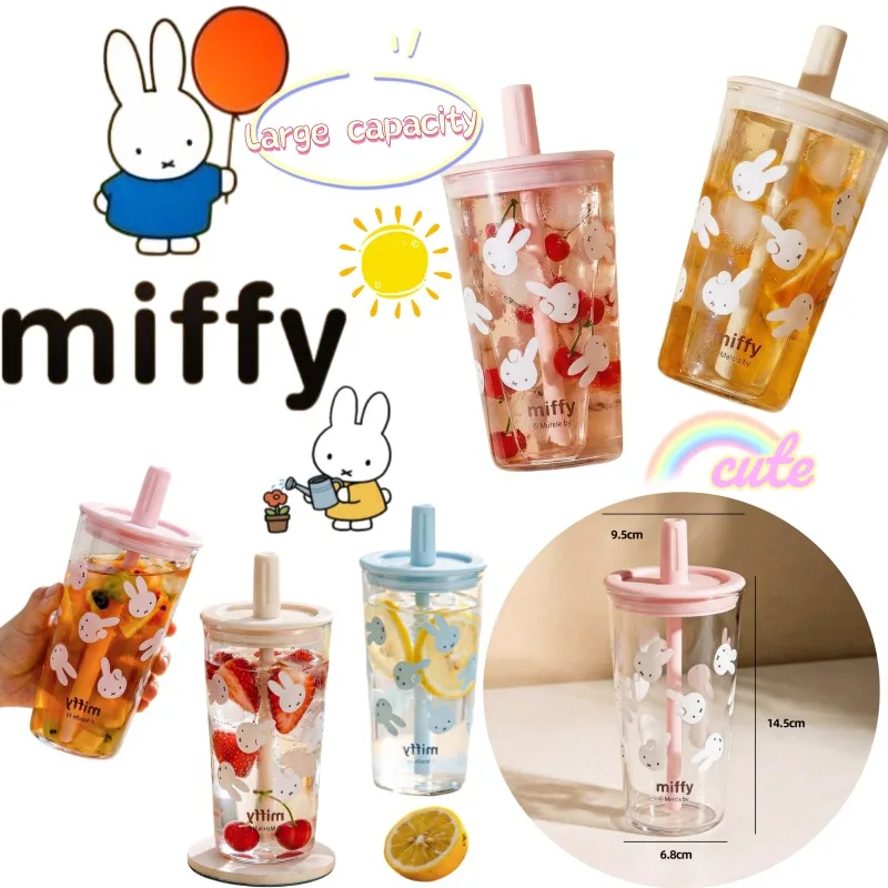 

Miffy New Creative Glass Cup, Cartoon Cute High-Value Large Capacity, with Lid, Home Tea Cup, Girlish, Student, Beautiful Cup