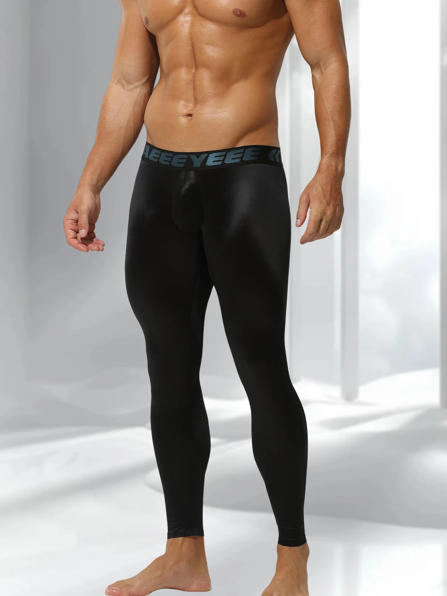 Men's Autumn Thermal Pants Thin No-Need-To-Wear-Underwear Tight Warm Autumn Winter Smooth Satin Long Pure Color Breathable In...