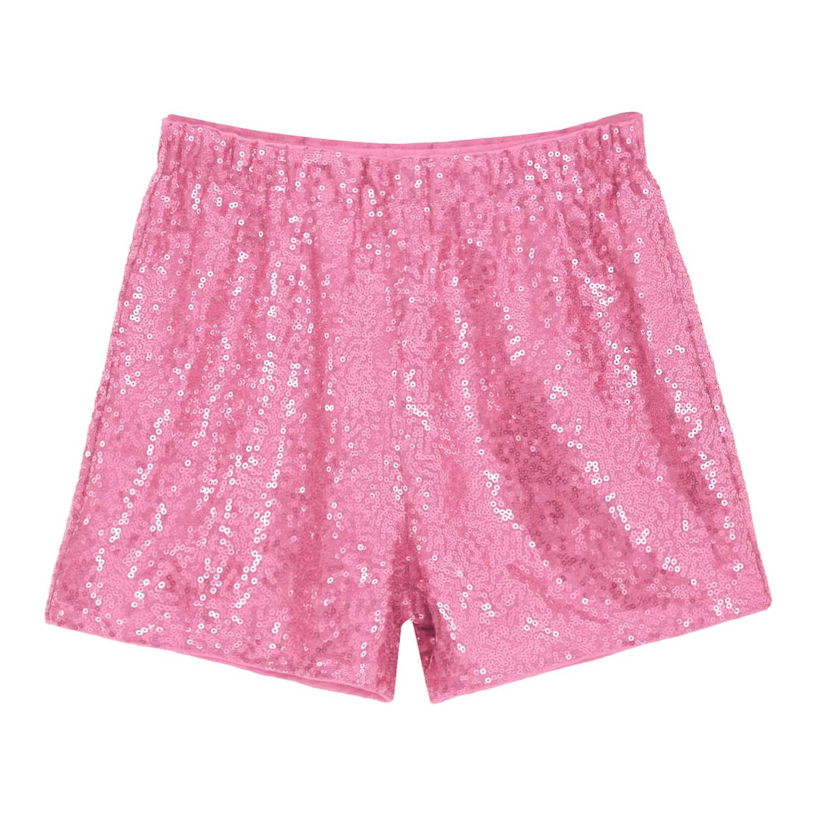 Kids Girls Jazz Dance Short Shiny Sequins Elastic Waistband Boxer Shorts for Ballet Jazz Dance Cheerleading Competition