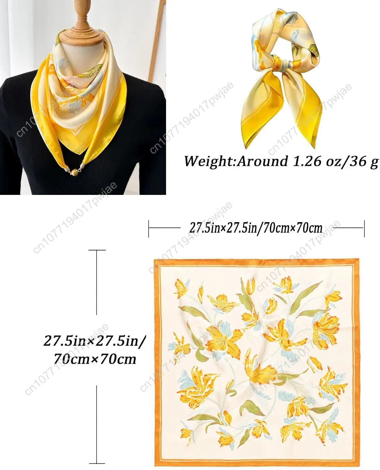 وشاح الرقبة للمرأة أوشحة الرأس الحريرية عصابات الشعر وشاح مربع الإكسسوارات خفيفة الوزن #3