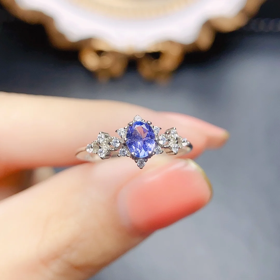 FS 4*5mm Natural Tanzanite Ring S925 Sterling Silver for Women Fine Fashion Charm Weddings Jewelry MeiBaPJ With Certificate