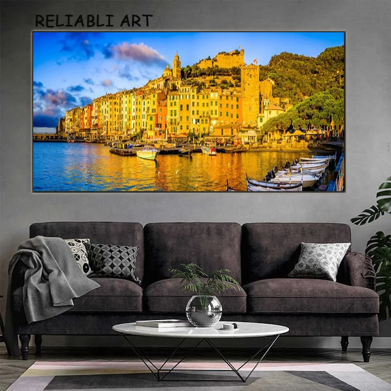 Modern Sea Boat City Landscape Poster and Print Natural Canvas Painting Wall Art Pictures For Living Room Home Decor No Frame