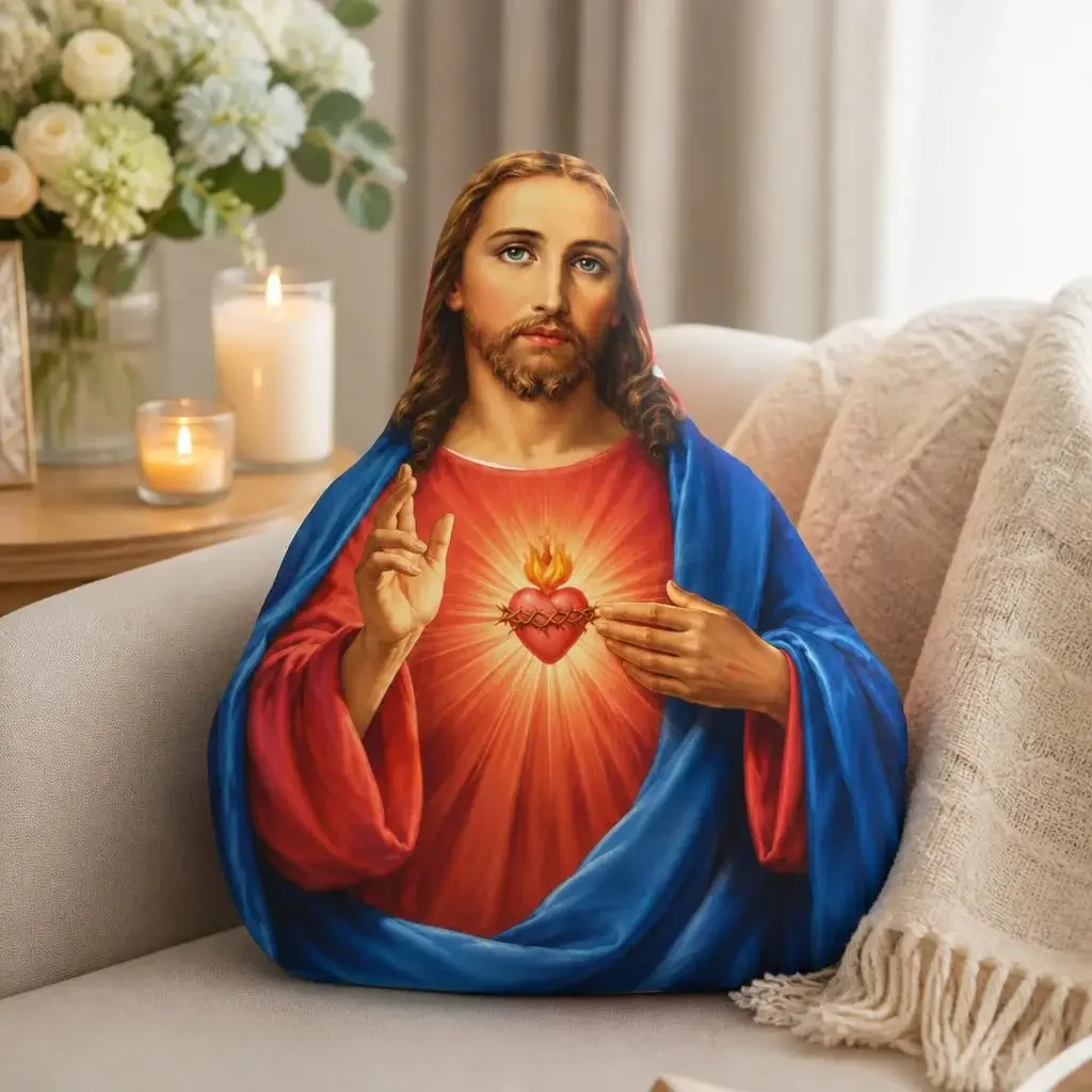 Sacred Heart Jesus Shaped Pillow Christian Faith Plush Cushion Religious Prayer Decor Devotional Gift Stuffed Throw Pillow