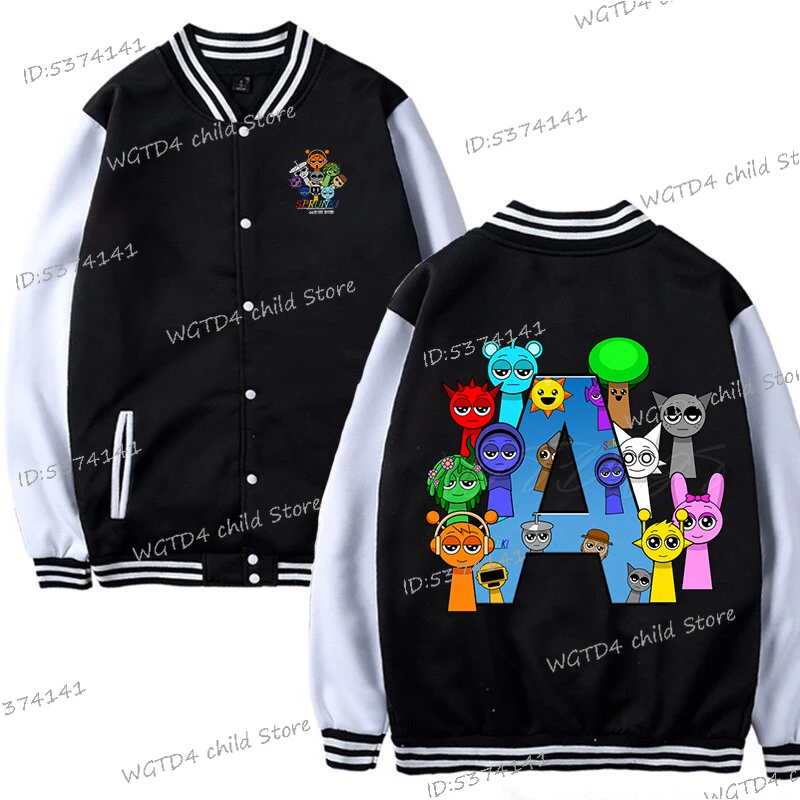 Sprunki Series Spring Jacket Sprunki 26 Alphabet A-Z Boys Girls Cartoon Birthday Gift Baseball Uniform Horror Game Sprunki Coats