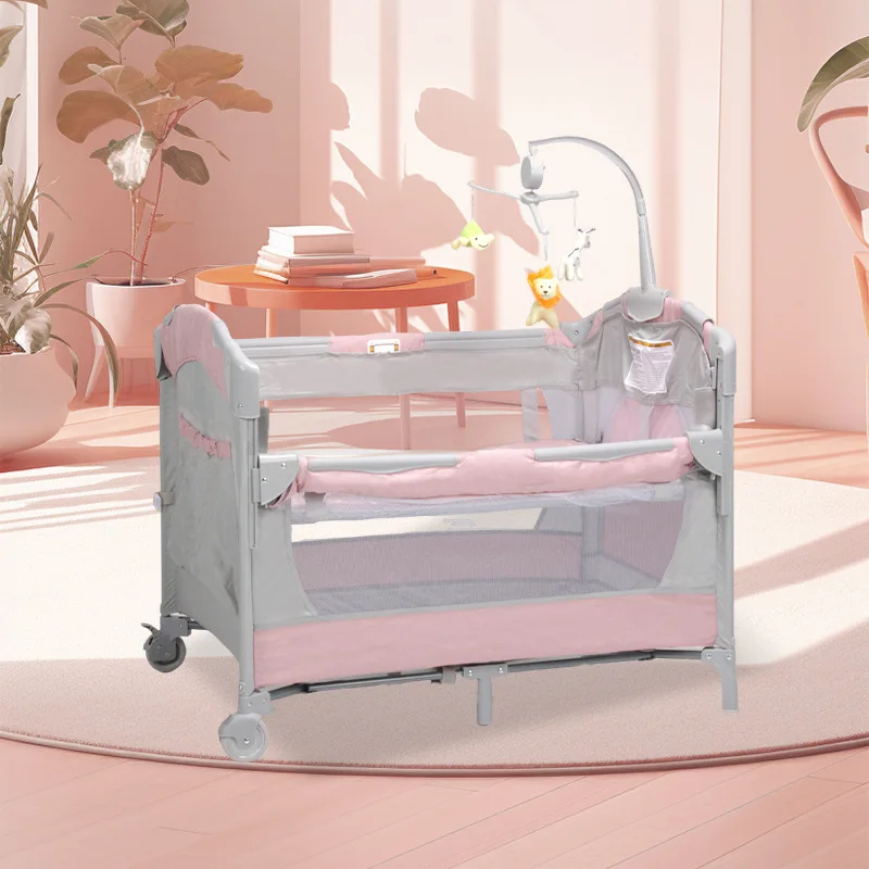 Babyfond 5-in-1 Portable Baby Bassinet Bedside Sleeper Grey Pack And Play - Multi-Functional Infant Nursery Bed