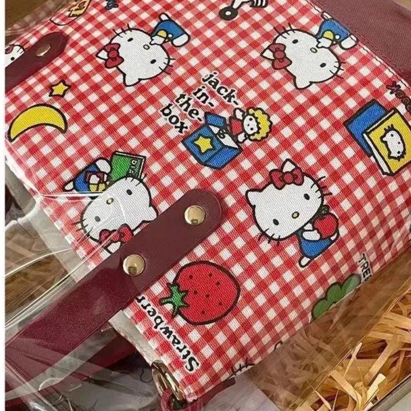 Sanrio Cartoon Kawaii HelloKitty Gege Outdoor Women's Fashion Red Handbag for Girls' Holiday Gift Decoration