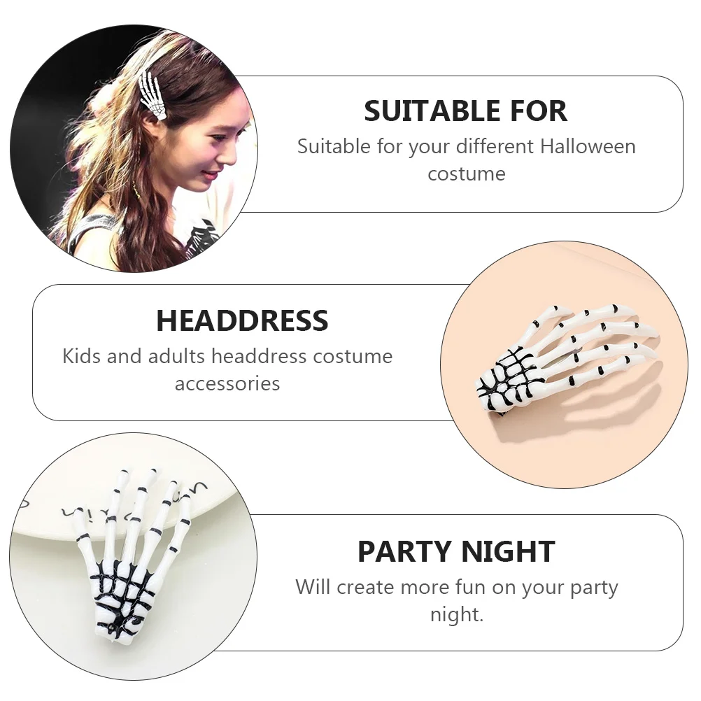 

4pcs Hairpins White H Bone Barrettes for Halloween Costume Parties Cosplay Photography Hair Accessories