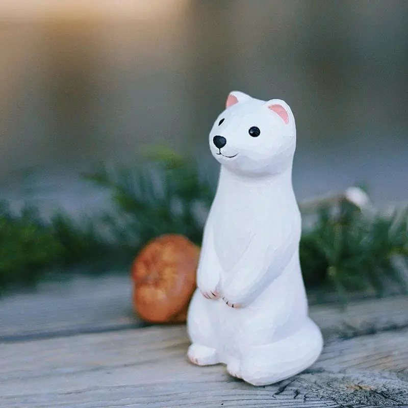 Draco Ferret Handmade Wood Carving Solid Wood Animal Cute Ornaments Decorative Home Accessories Desk Accessories Kawaii Figurine