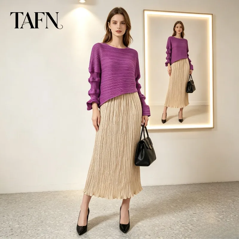 Miyake Pleated 2026 Solid Color Fashion Simple Pleated Skirt Women Autumn New Mid-Length High Waist Versatile Skirt Women Pleat