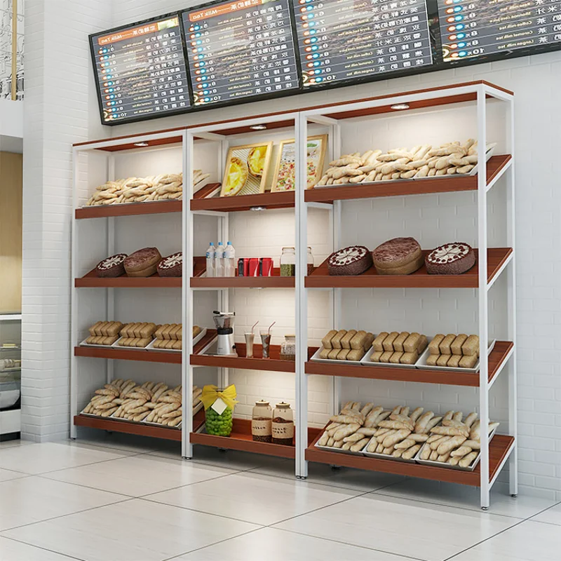 （customized）Customized Modern supermarket bakery shop Metal Wood Food bread display shelves