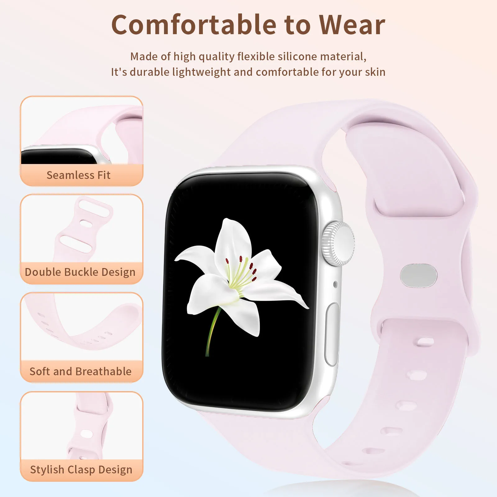 애플 워치 밴드용 패션 실리콘 루프, 여성용 스트랩, 10mm, 9mm, 7mm, 38mm, 40mm, 41mm, 42mm, 44mm, 45mm, 46mm
