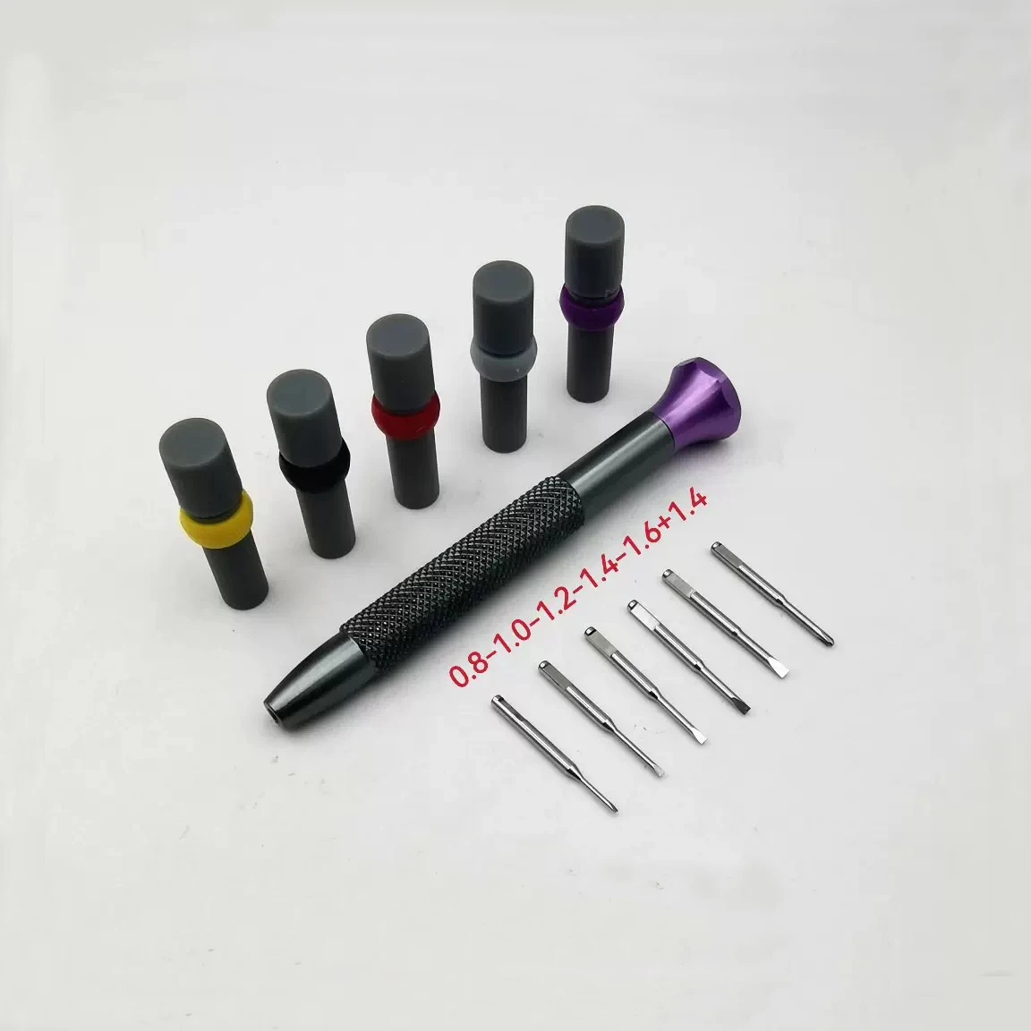 Watch Screwdriver Set High Hardness Thick Handle High Speed Steel Watch Repair Tool with 5 Screw Bits 0.8mm-1.6mm +1.4mm