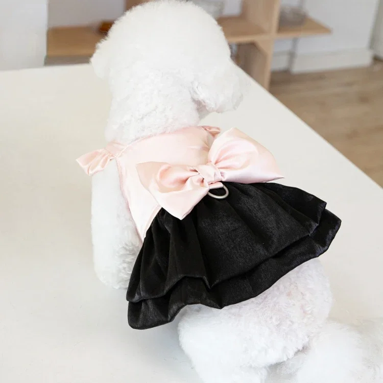 Pet Shiny Yarn Skirt Color Contrasting Bow Skirt Cat and Dog Teddy Dress INS Fashion Pet Clothing Dog Dresses for Small Dogs