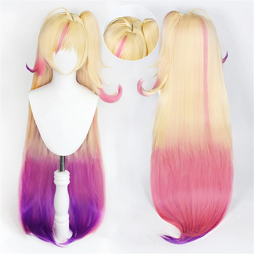 100cm Star Guardian Seraphine Cosplay Wig Curly Ponytail Gradient Golden Pink Purple Long Straight Heat Resistant Hair Wigs