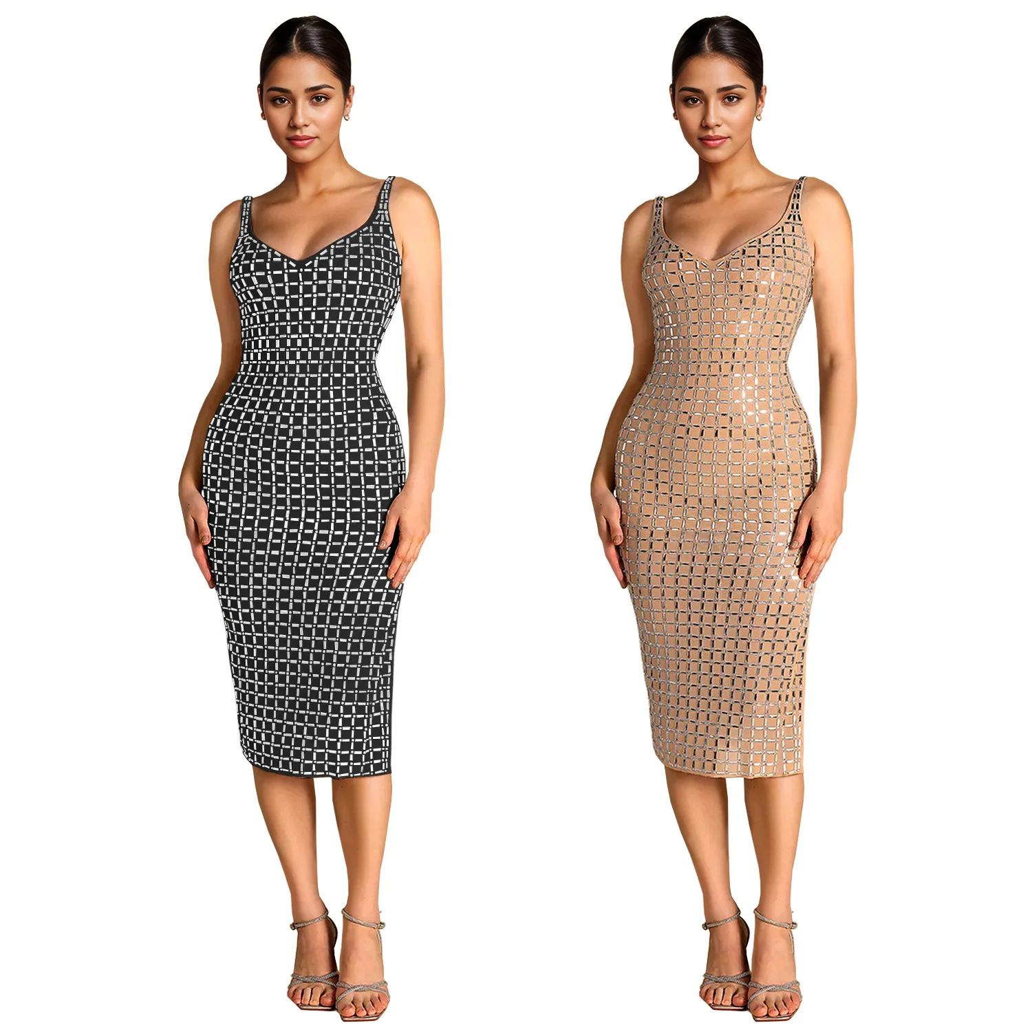 customized women adult belly dance costume fashionable outfit sexy backless sparkling diamond sequin suspender arm hugging dress