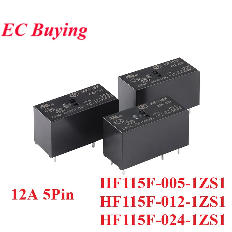 2PCS/1PC High Power Relays 12A HF115F HF115F-005-1ZS1 HF115F-012-1ZS1 HF115F-024-1ZS1 DC 5V 12V 24V Foot 3.5mm 5Pin Relais