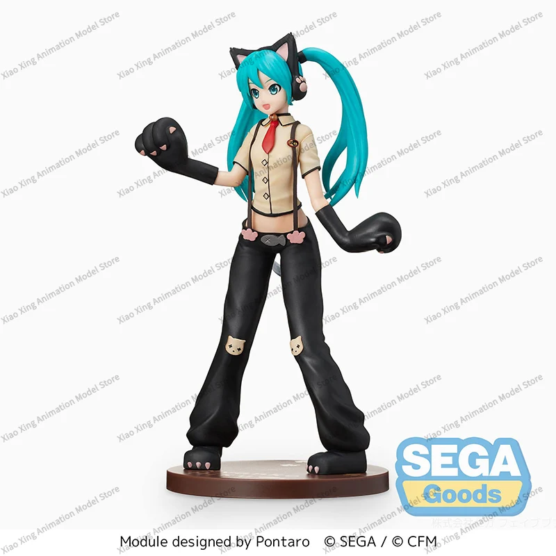 SEGA SPM VOCALOID Hatsune Miku Project DIVA Arcade Future Tone Hatsune Miku Cat Suspender Pants PVC 23CM Anime Figure Model Toy