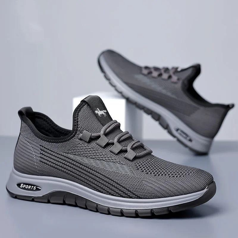 Sapatos esportivos de malha respirável masculino fundo macio confortável moda pai sapatos esportivos leves deslizamento-em dedo do pé redondo salto plano