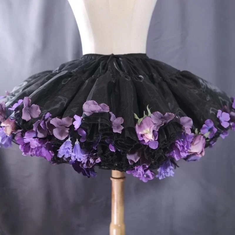 Japanese Style Girls Handmade Colorful Flowers Petticoat Lolita Skirt Support Harvest Kawaii Short Dress Halloween Accessories