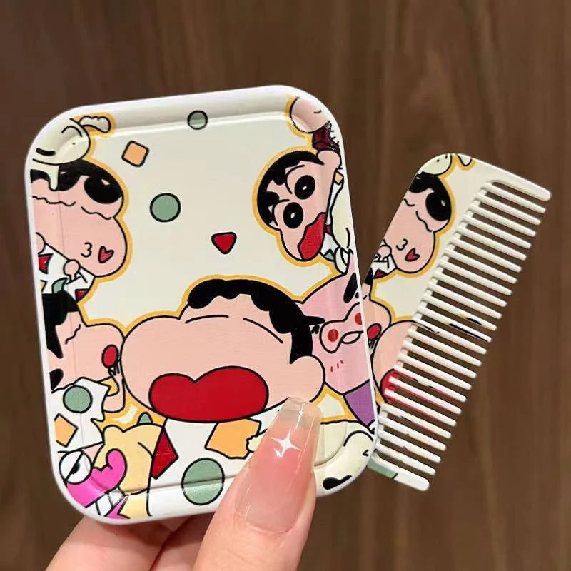Anime Crayon Shin Chan Handheld Mirror Foldable Mirror Comb Makeup Cute Portable Holiday Girls Cosmetic Mirror Birthday Gifts