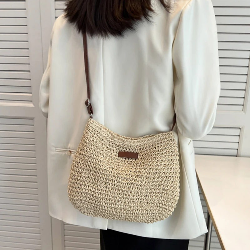 Ladies Fashion Summer Straw Crossbody Bag Women Beach Holiday Shopping Woven Shoulder Handbag Messenger Purses For Women Bags