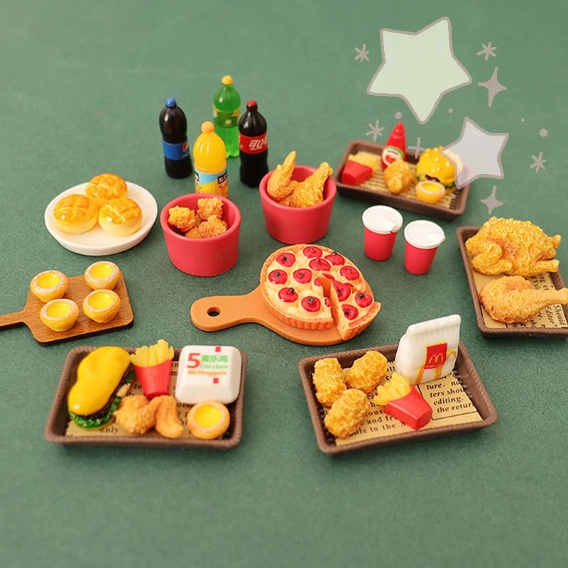 6 uds/10 uds/set casa de muñecas en miniatura hamburguesa con taza de coque modelo de comida rápida para accesorios de escena de juego de cocina