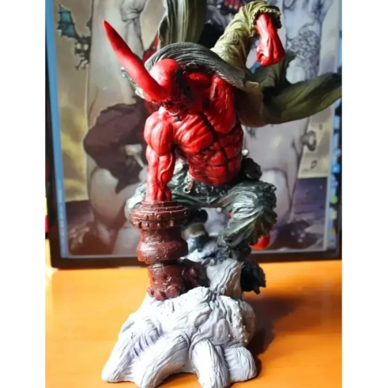 36cm Large Hellboy Angry Fighting Edition Resin Statue with Base Coloring Model Figure Collectible Home Room Decor Ornament Gift