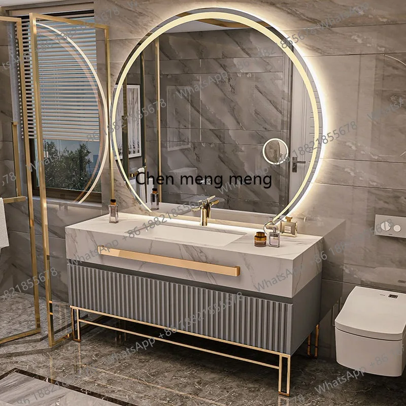 

Single/Double Sink Bathrooms Vanity Luxury Bathroom Cabinet Combination Rock Slab Smart LED Light Cabinet Bathroom Furniture Set