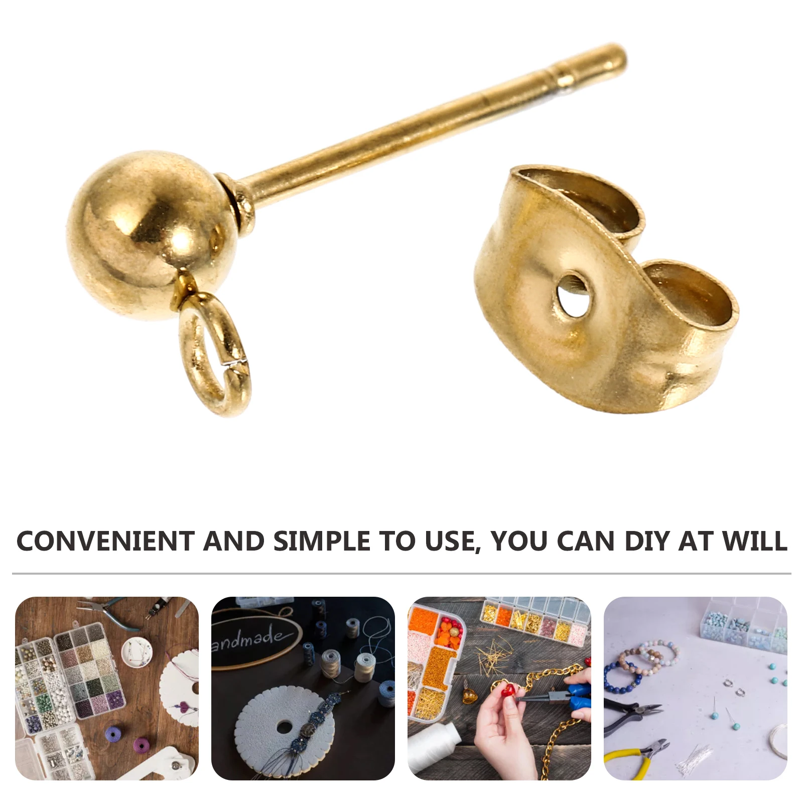 

20pcs Diy Earrings Smooth Round Bead Ear Studs Durable Fashion Jewelry For Women Party Dance Performance Gift Ear Accessories