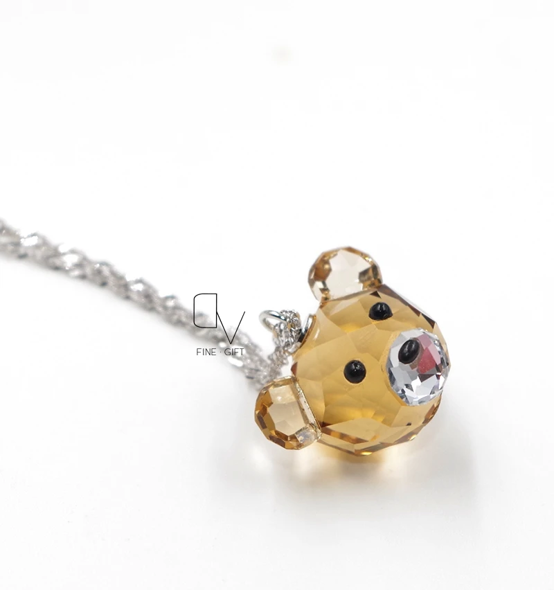 Fashion 925 Sterling Silver fine Crystal Lovely bear Pendant Necklace Cute Crystal Silver Chain Girl Children Gift jewelry earri