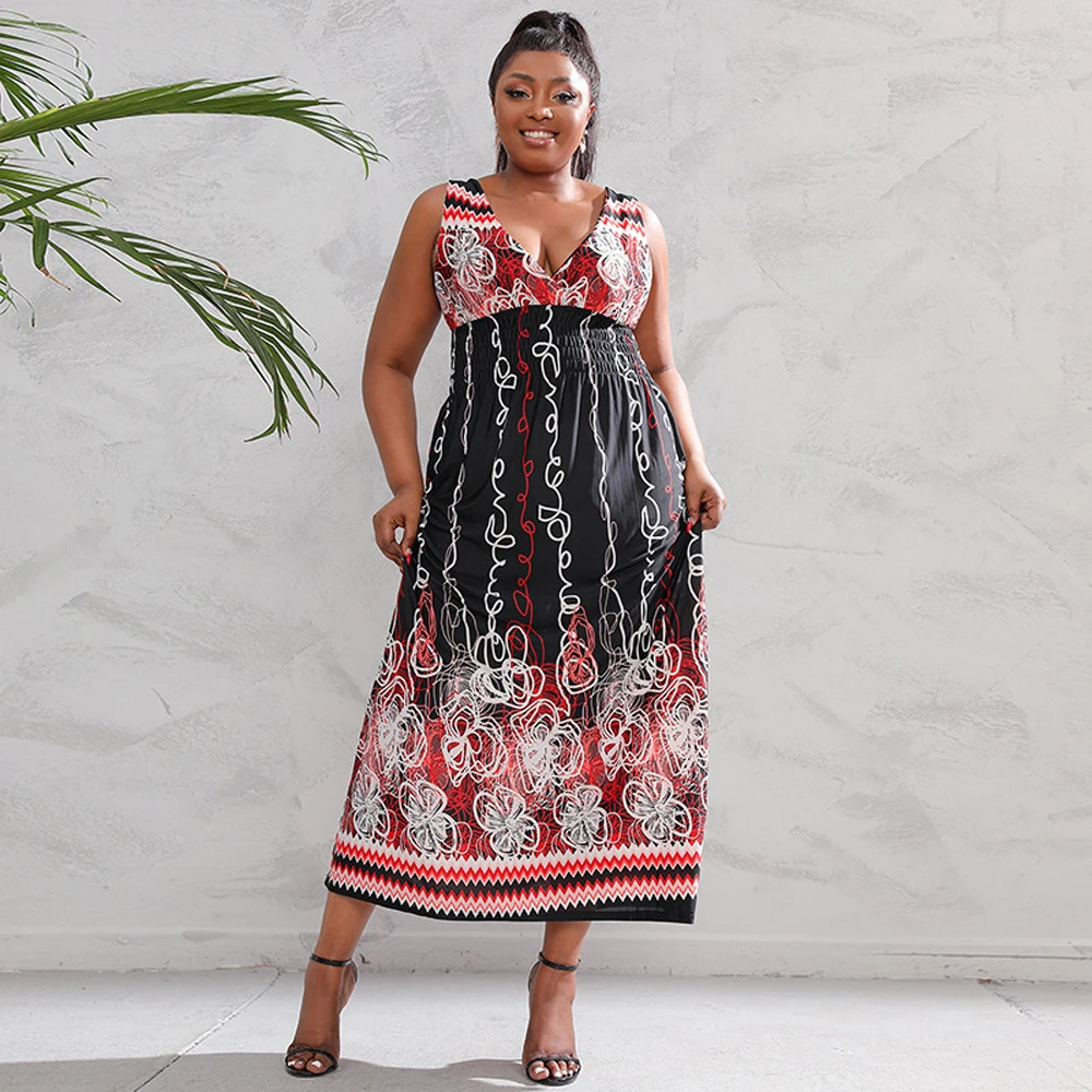 

1XL-5XL Cheap Oversize African Dresses For Women Casual Long Summer Female Home Clothes In Offers Loose Sleeveless Chubby Dress